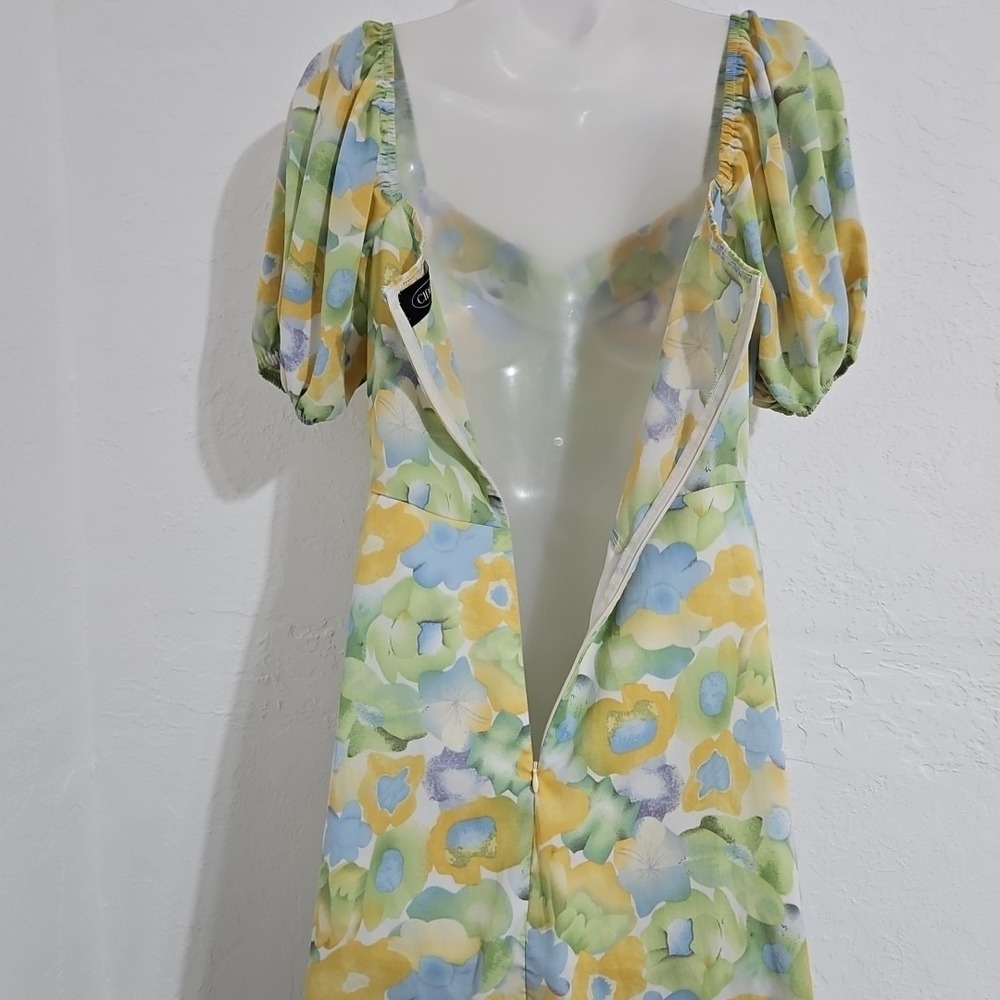 Womens Cinder Sz XL Floral Watercolor Print Dress Off Shoulder Coquette Cottage - Picture 7 of 11